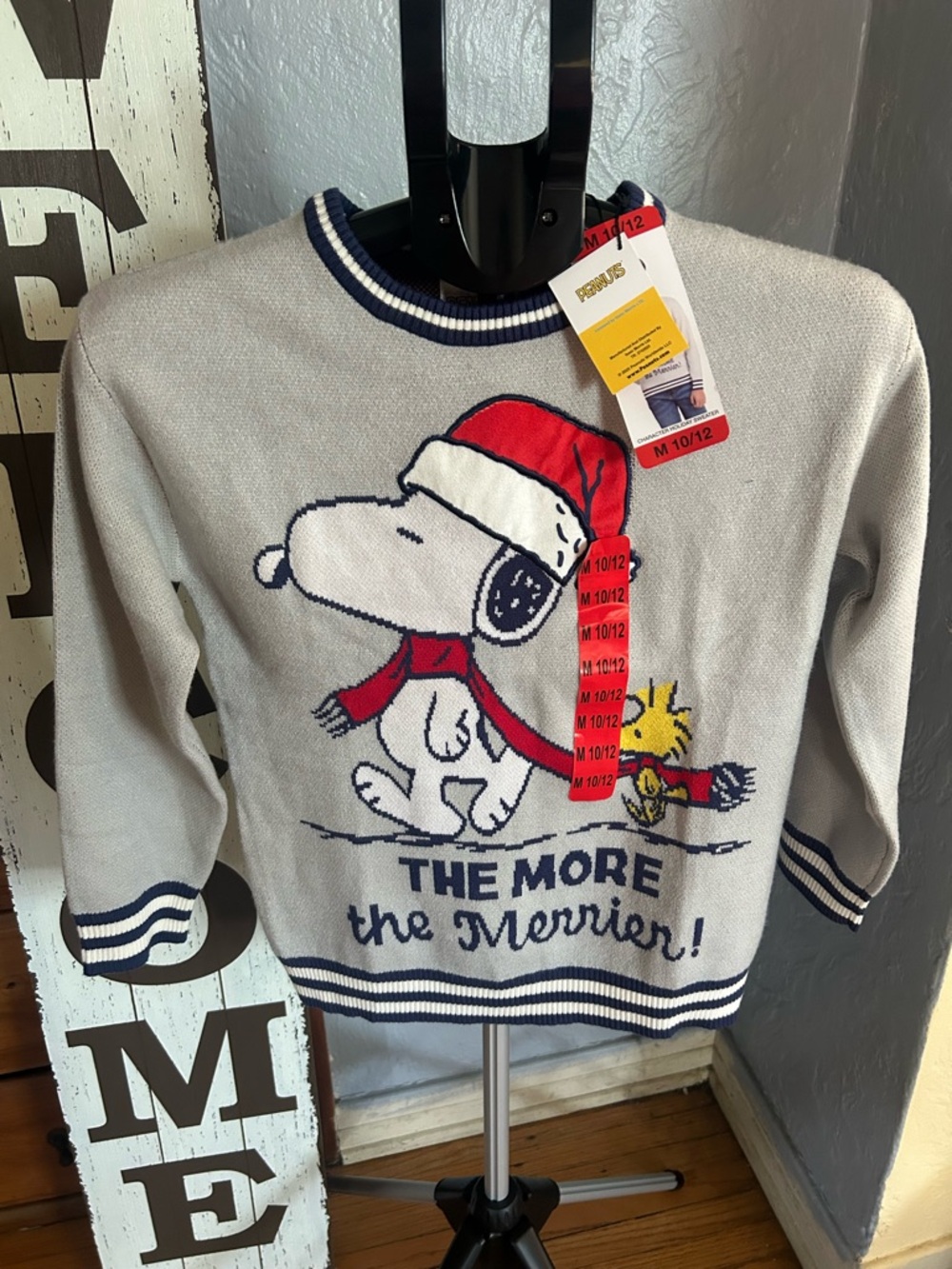 Peanuts Gray Crewneck Sweater with Red & Yellow Holiday Snoopy